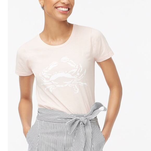 NWT J. Crew Pale Pink Crab Graphic Crewneck Tee - SIZE SMALL - Picture 2 of 10